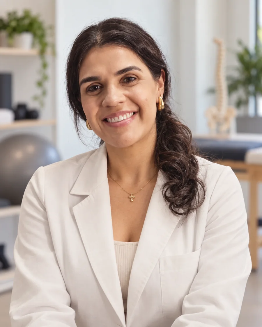Ana Caroline Morais em seu consultório de fisioterapia.